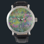 Claude Monet: Iris Garden på Giverny Armbandsur<br><div class="desc">En färglös klassisk klocka med iris-trädgården i Giverny,  målad av den Fransk imponerande målaren Claude Monet.</div>