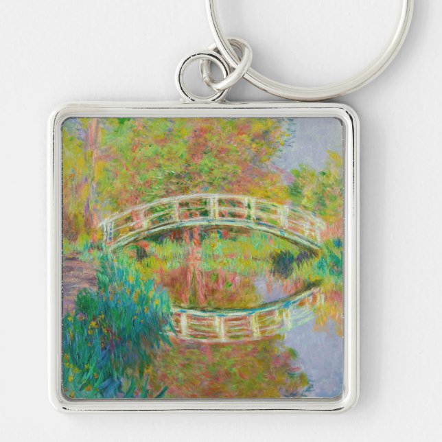 Claude Monet - Japansk Footbridge, Giverny Fyrkantig Silverfärgad Nyckelring (Framsidan)