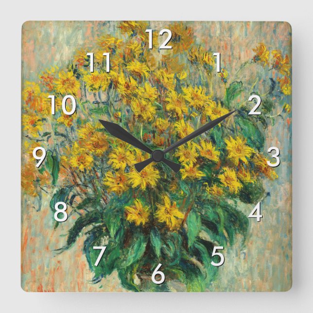 Claude Monet - Jerusalem Artichoke Flowers Fyrkantig Klocka (Framsida)