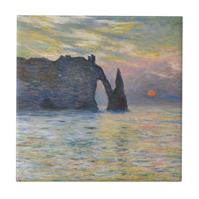 Claude Monet - Klippan, Etretat, Solnedgång Kakelplatta (Framsidan)