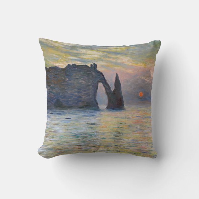 Claude Monet - Klippan, Etretat, solnedgång Kudde (Framsida)