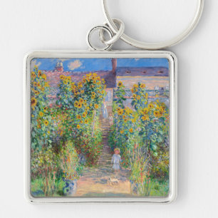 Claude Monet - Konstnärens Garden vid Vetheuil Fyrkantig Silverfärgad Nyckelring