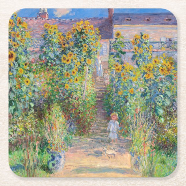 Claude Monet - Konstnärens Garden vid Vetheuil Underlägg Papper Kvadrat (Framsidan)