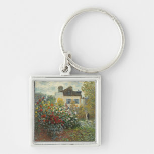 Claude Monet konstnärens trädgård i Argenteui Fyrkantig Silverfärgad Nyckelring