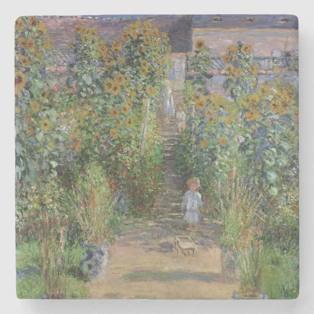 Claude Monet | konstnärens trädgård på Vetheuil Underlägg Sten (Framsidan)
