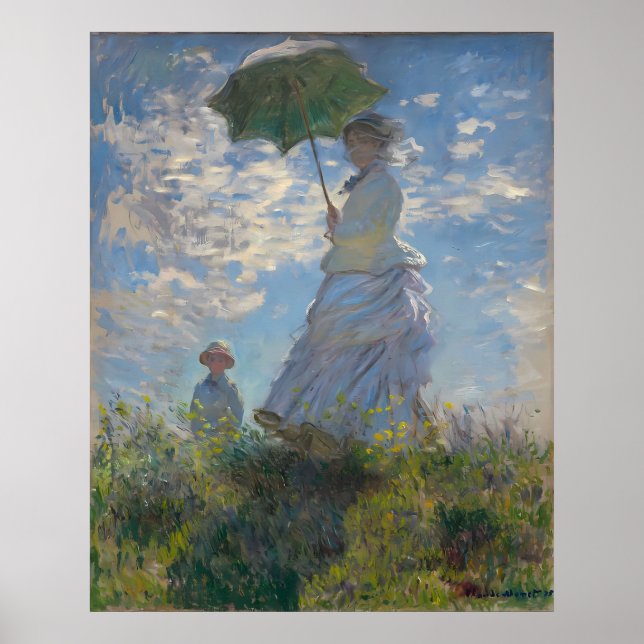 Claude Monet - Kvinna med parasol La Promenmena Poster (Framsidan)