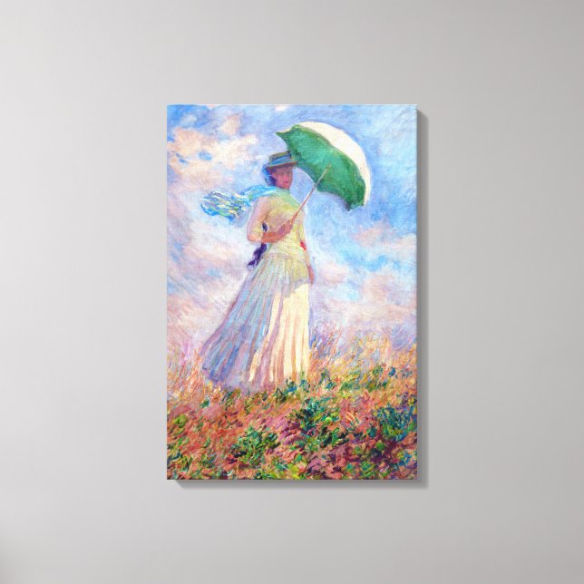 Claude Monet - Kvinna med parasoll vänd åt höger Canvastryck (Framsida)
