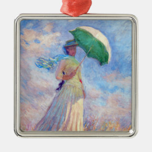 Claude Monet - Kvinna med Parasolvänd höger Julgransprydnad Metall