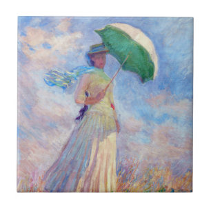 Claude Monet - Kvinna med Parasolvänd höger Kakelplatta