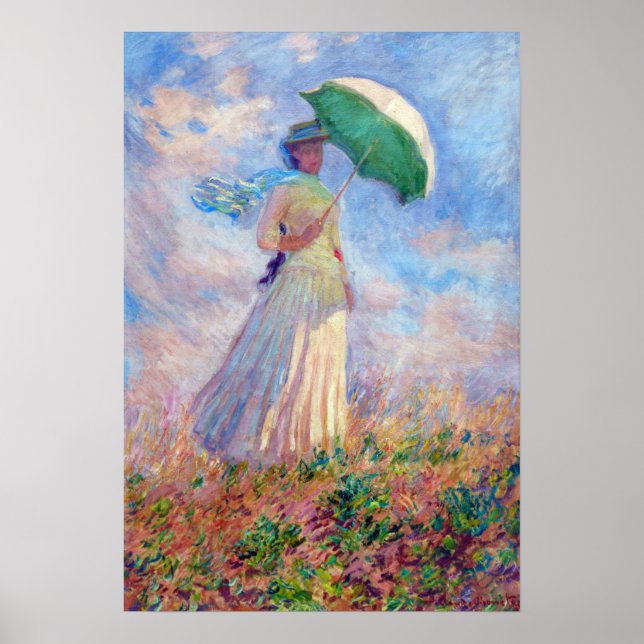 Claude Monet - Kvinna med Parasolvänd höger Poster (Framsidan)