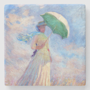 Claude Monet - Kvinna med Parasolvänd höger Stenunderlägg