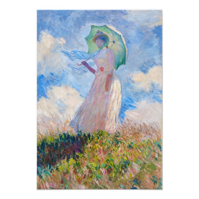 Claude Monet - Kvinna med parasolvänd lämnat Fototryck (Framsidan)