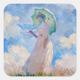 Claude Monet - Kvinna med parasolvänd lämnat Fyrkantigt Klistermärke