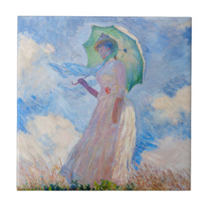 Claude Monet - Kvinna med parasolvänd lämnat Kakelplatta