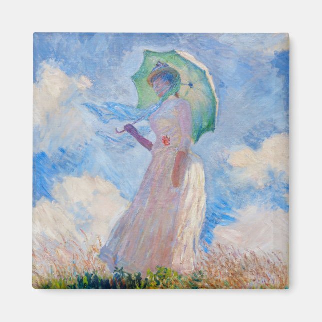 Claude Monet - Kvinna med parasolvänd lämnat Magnet (Framsidan)