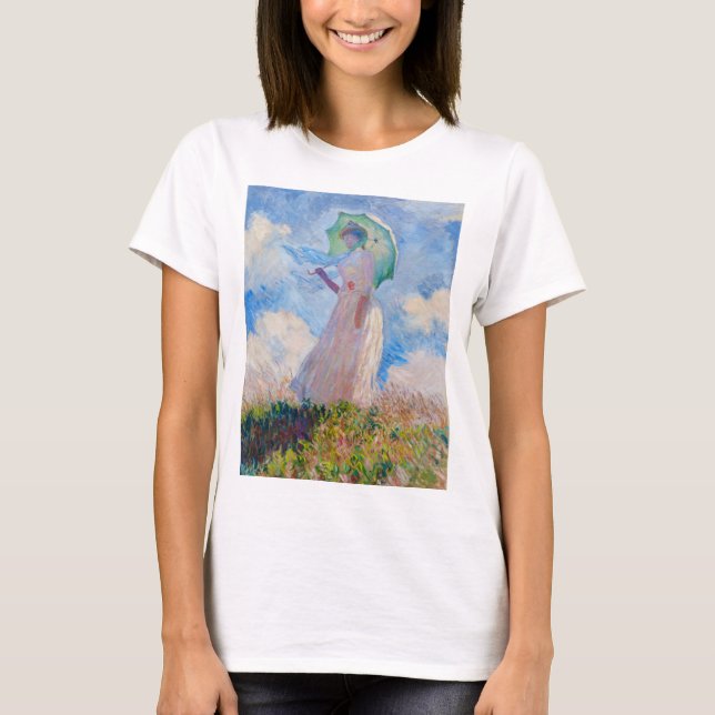 Claude Monet - Kvinna med parasolvänd lämnat T Shirt (Framsida)