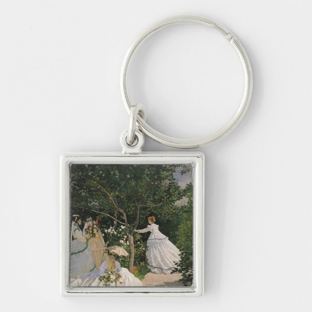 Claude Monet | kvinnor i trädgården, 1866 Fyrkantig Silverfärgad Nyckelring (Framsidan)