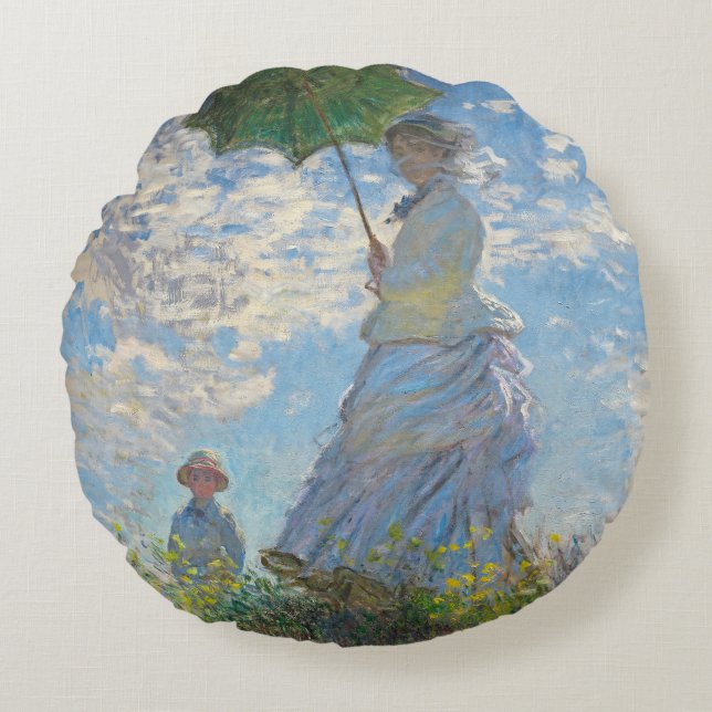 Claude Monet | Kvinnor med parasol Rund Kudde (Framsidan)