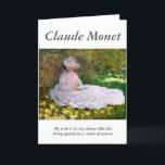Claude Monet läser Woman Springtime Artist-citat Kort<br><div class="desc">Detta är ett underbarare kort för konstnärer och natur-älskare. Njut av detta vackra Monet-kort med Claude Monets berömd "Springtime"-målning från 1872. I slutet av 1871 flyttat Monet till Argenteuil, en liten stad på högerna till floden Seine nordväst om Paris. Han målade många scener i berömden i den här staden, ofta...</div>