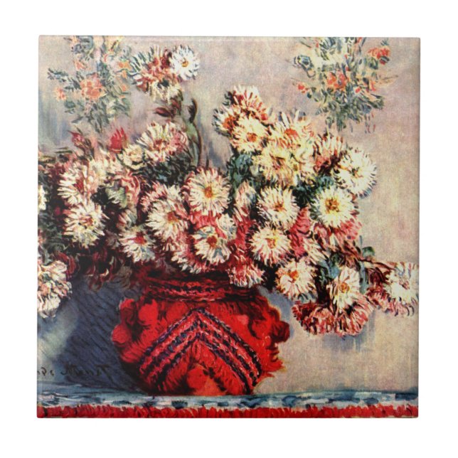 Claude Monet lever fortfarande med Chrysanthemums Kakelplatta (Framsidan)