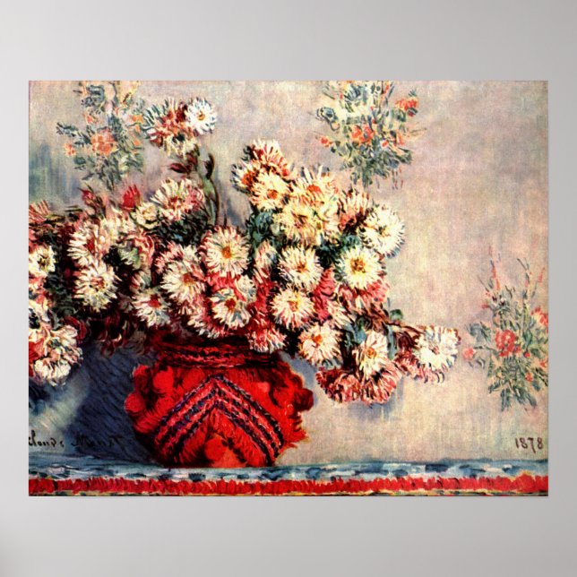 Claude Monet lever fortfarande med Chrysanthemums Poster (Framsidan)