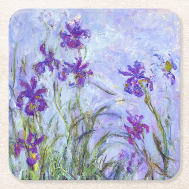 Claude Monet - Lilac Irises / Iris Mauves Underlägg Papper Kvadrat (Framsidan)