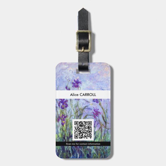 Claude Monet - Lilac Irises - QR-kod Bagagebricka (Vertikal Framsida)