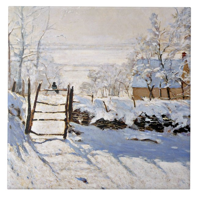 Claude Monet, Magpie, berömd-målning, Metall Kakelplatta (Framsidan)