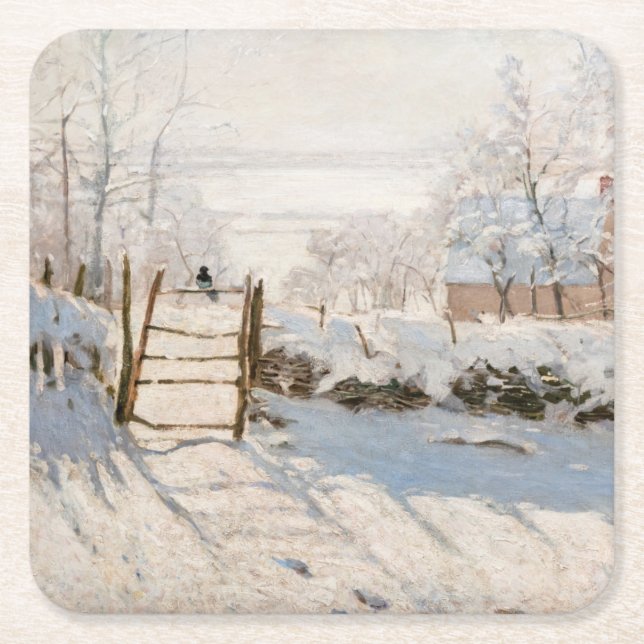 Claude Monet - Magpie Underlägg Papper Kvadrat (Framsidan)