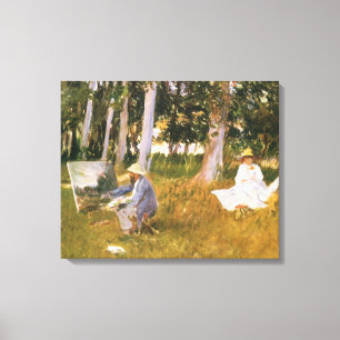Claude Monet målar, skogsbryn av Sargent Canvastryck