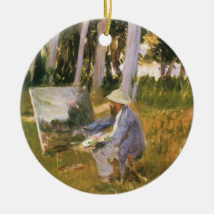 Claude Monet målar, skogsbryn av Sargent Julgransprydnad Keramik