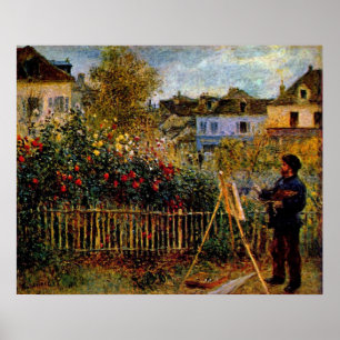 Claude Monet - Monet-målning i trädgården Poster