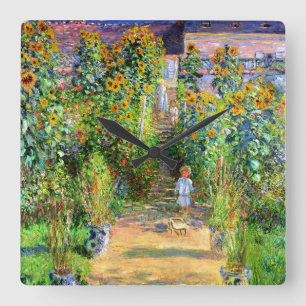 Claude Monet: Monets trädgård på Vétheuil Fyrkantig Klocka