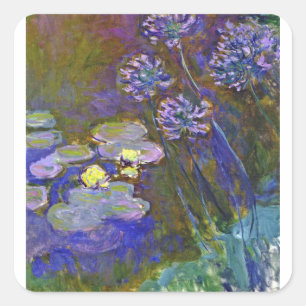 Claude Monet Näckrosor Agapanthus Vintage Konst Fyrkantigt Klistermärke