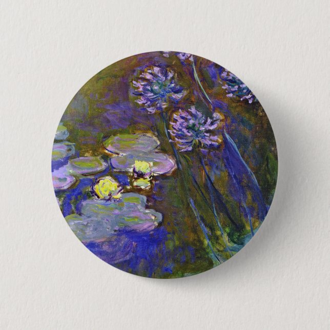 Claude Monet Näckrosor Agapanthus Vintage Konst Knapp (Framsida)