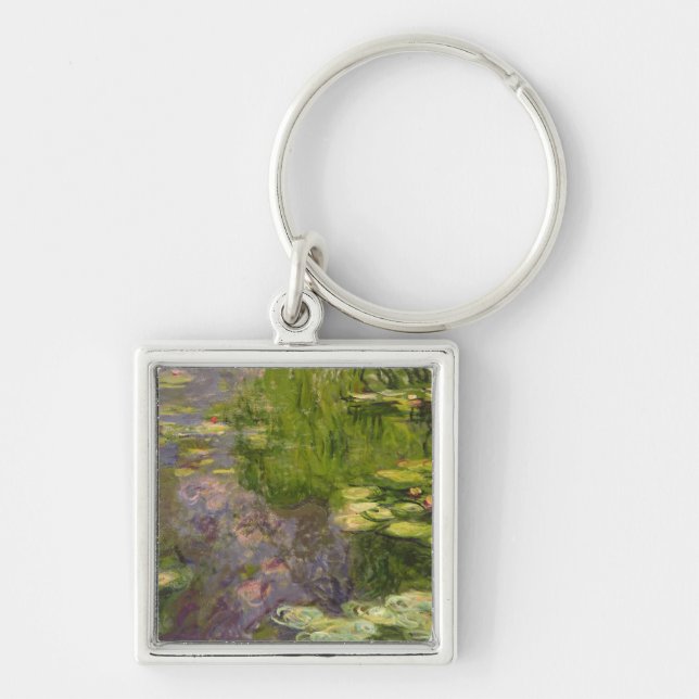 Claude Monet | näckrosor Fyrkantig Silverfärgad Nyckelring (Framsidan)