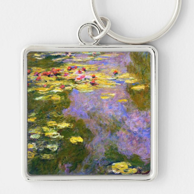 Claude Monet: Näckrosor Fyrkantig Silverfärgad Nyckelring (Framsidan)