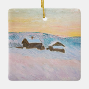 Claude Monet - Norge Liggande, blå hus Julgransprydnad Keramik