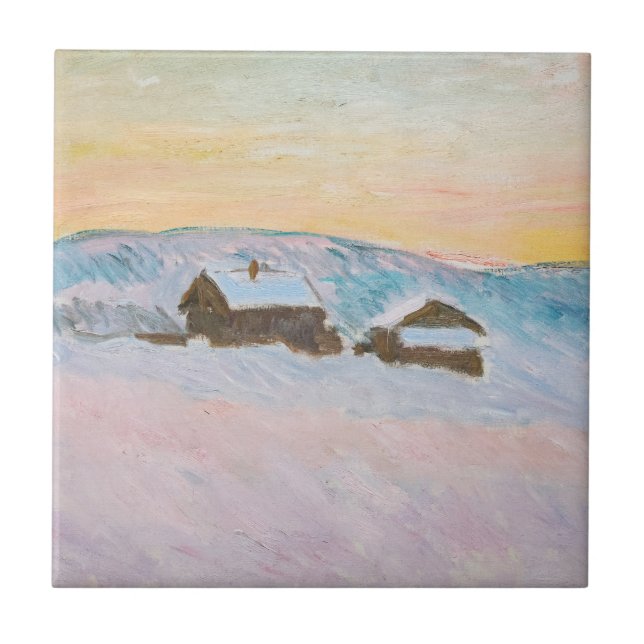 Claude Monet - Norge Liggande, blå hus Kakelplatta (Framsidan)