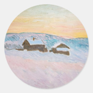 Claude Monet - Norge Liggande, blå hus Runt Klistermärke