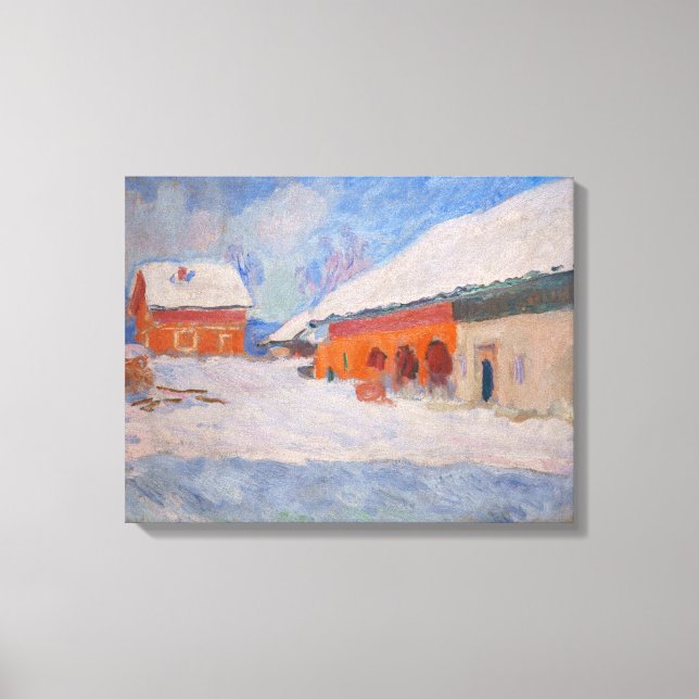 Claude Monet - Norge, Röda hus i Bjornegaard Canvastryck (Framsida)
