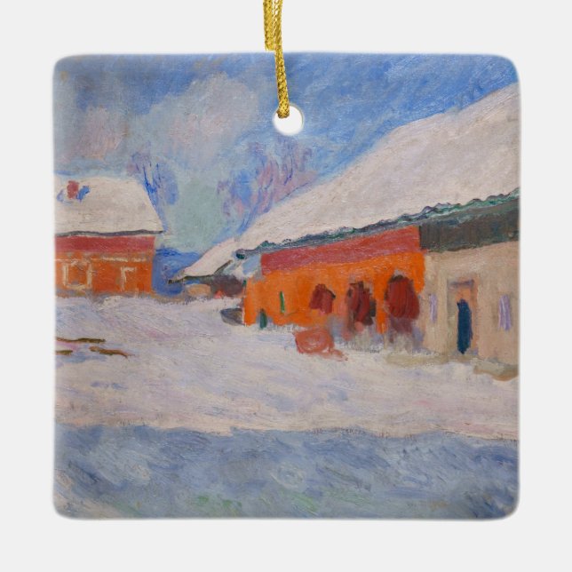 Claude Monet - Norge, Röda hus i Bjornegaard Julgransprydnad Keramik (Framsida)