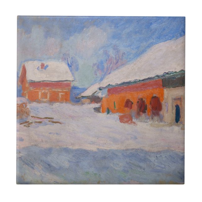 Claude Monet - Norge, Röda hus i Bjornegaard Kakelplatta (Framsidan)