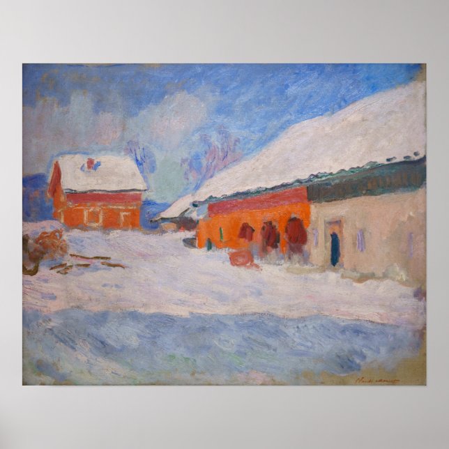 Claude Monet - Norge, Röda hus i Bjornegaard Poster (Framsidan)