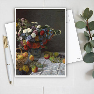 Claude Monet och fortfarande Liv med blommor och f Vykort