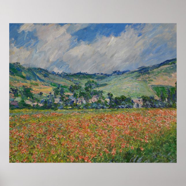 Claude Monet Painting, Poppy Fält vid Giverny Poster (Framsidan)