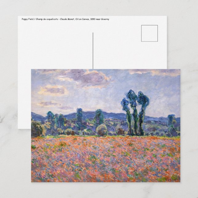 Claude Monet - Poppy Fält 1890 (Giverny) Vykort (Fram/baksida)