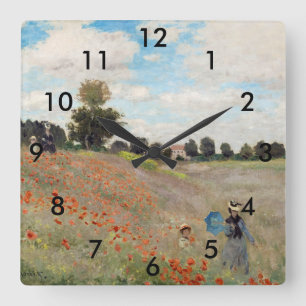 Claude Monet - Poppy Fält Fyrkantig Klocka