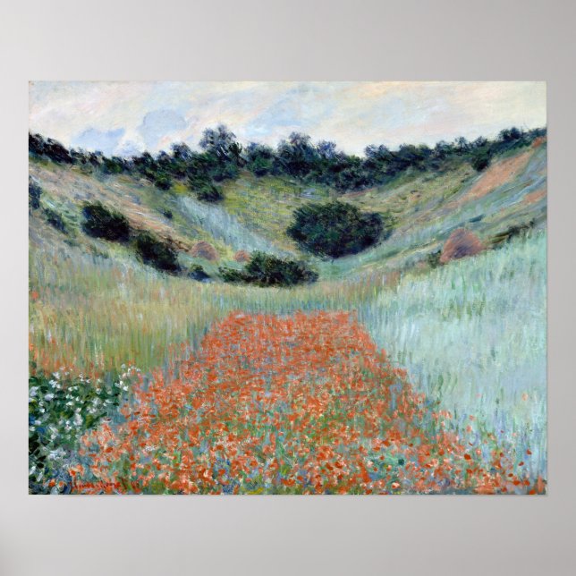 Claude Monet Poppy Fält i en Hollow nära Giverny Poster (Framsidan)