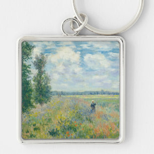 Claude Monet - Poppy Fält nära Argentina (1875) Fyrkantig Silverfärgad Nyckelring